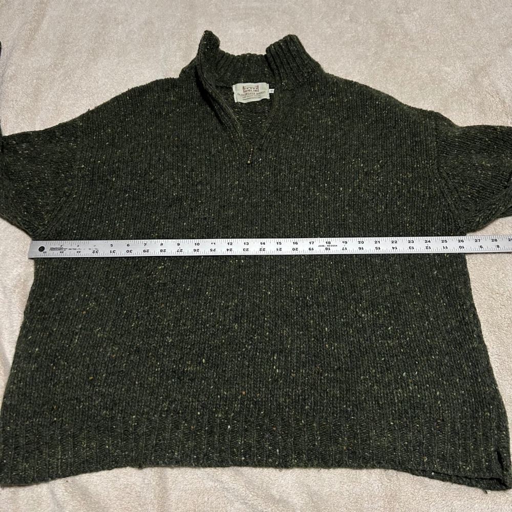 Aran Sweater Market Quarter Zip Mens XXL Green Donegal Tweed Wool Made N Ireland - Picture 7 of 10